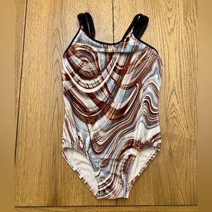 GK Gymnastics Leotard Child Small Brown & Blue Marbled Velour